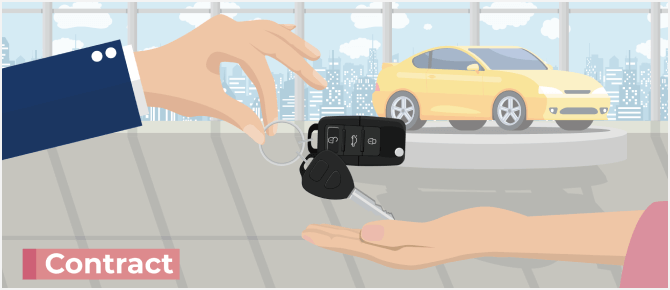 納車までのステップ4：車のキーを受け取っているシーンのイラスト